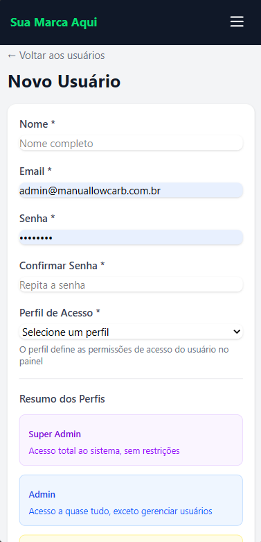 Novo Usuário - Mobile